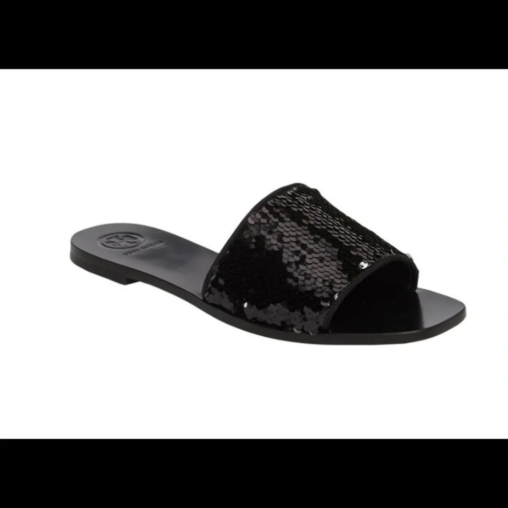 Tory Burch‎ carter sequin black and silver sandals